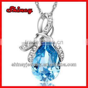 Stock Order !cheap Bling 925 Sterling Silver Ocean Blue Water Drop Crystal Paved Fashion Necklace Wholesale