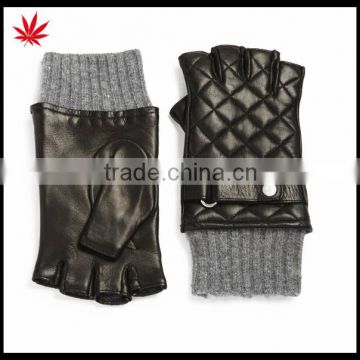 ladies winter fingerless leather gloves with knitting ending and belt