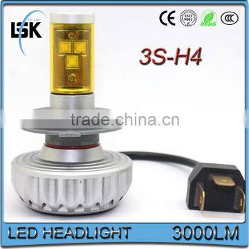 High quality 3S car LED headlight bulb 3000LM H4 fanless with 5 color changeable freely.