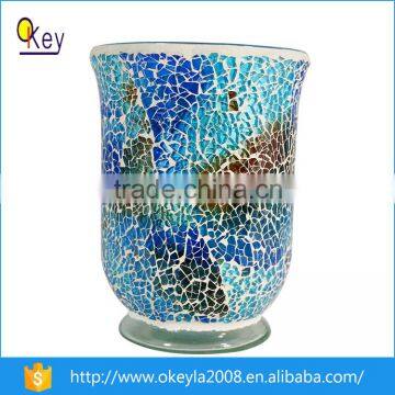 wholesale table decoration blue tall cracked mosaic led glass vase