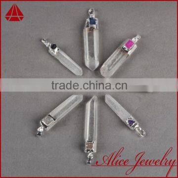 Wholesale Natural Rough Sterling Silver Spirit Jewelry Crystal Quartz Stone Point Pendant Charm Connector photo-2