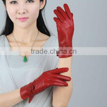 fashionable women's leather gloves with rose flower decoration on back