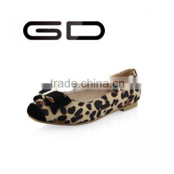 Popular leopard print ballet flats Round toe navy flat shoes Latest fashion pump shoes with bow-tie