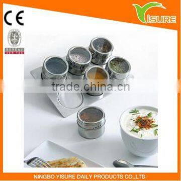 6pc Spice Jar Set With Stand Magnetic Stainless Steel Salt And Pepper Trangle Bamboo Spice Rack Set