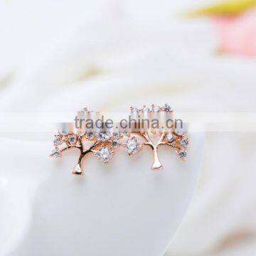 AAA Cubic Zirconia Tree Cut 18k Rose Gold Plated and White Gold Plated Cute Earrings for Girls Small Stud Earrings photo-3