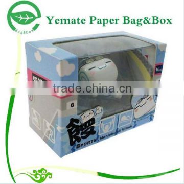 rectangle folding B flute corrugated paper products box with clear PVC window for children toy