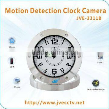 JVE-3311B Table Clock Vedio Recorder dvr Camra Stainless Steel Alarm Clock Camera Motion Detection for home security