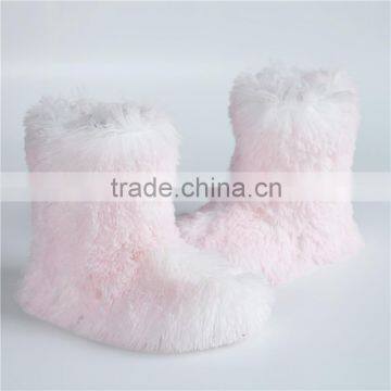 Ladies long pink PV plush boots