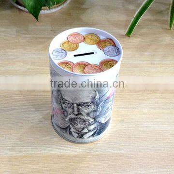 high capacity coin rounde tin box for saving money