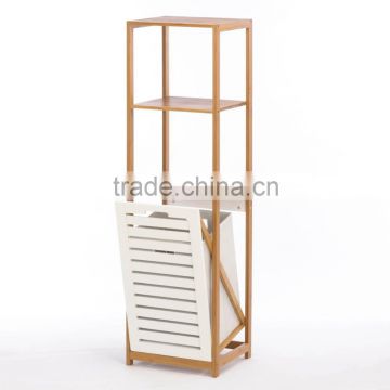 Bamboo shelf with built in Clothes laundry Hamper Bathroom storage