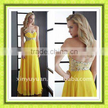 Beauty Gorgeous Empire Waist Yellow Long Slim Made In China Prom Dress Evening Gown PG-022