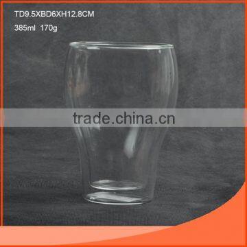 385ml clear double wall glass cup with wide mouth