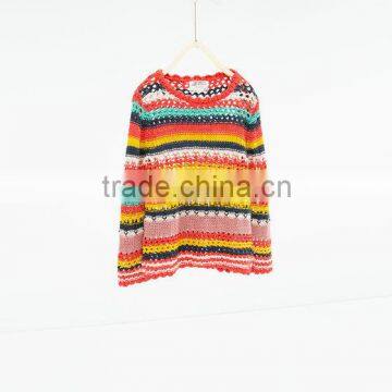 STRIPED KNIT SWEATER Multi-coloured stripe printed crochet kids sweater. Long sleeves. Oval neckline