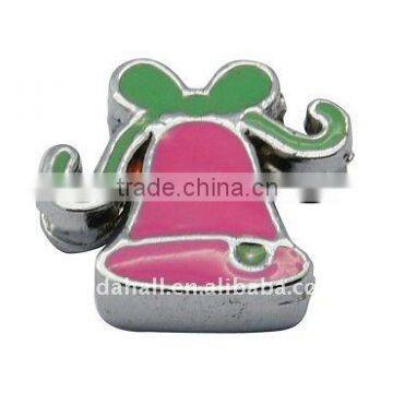 Alloy Enamel Slide Charms, Nickel, Small Bell, HotPink/LimeGreen, about 14x12x4mm, hole: 1.6x8mm(ENAM-Q251-1)