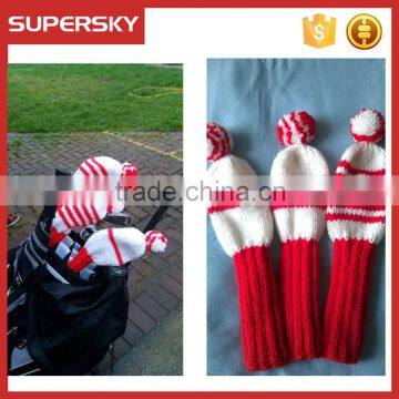 F554-1 Custom Hand Crochet Golf Club Covers with pom pom