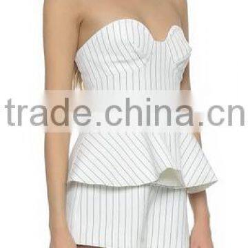 Women Strapless Bright Stripped Pleated Deign Short Jumpsuit With Plastic Bones Inside Visible Back photo-3