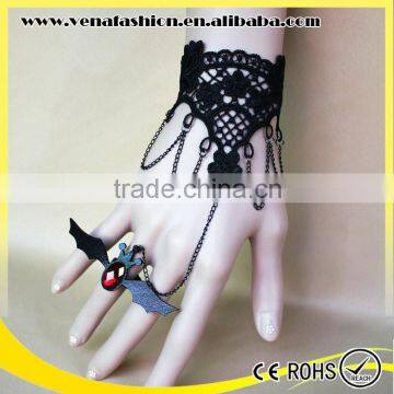 bat hanging hallowmas bracelet, gothic slave bracelet with ring