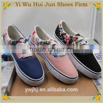 Direct Factory Wholesale Hot Sale HJ036 lace-up flats Casual canvas rubber sneaker shoes