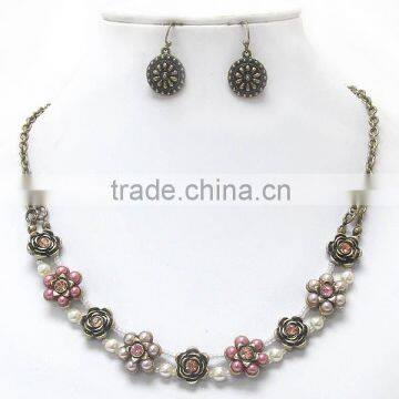 fashion jewelry for women multi colorful bead crystal flower retro necklace earring set