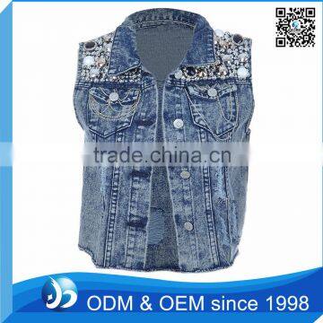 Custom Design Women Sleeveless Denim Jacket