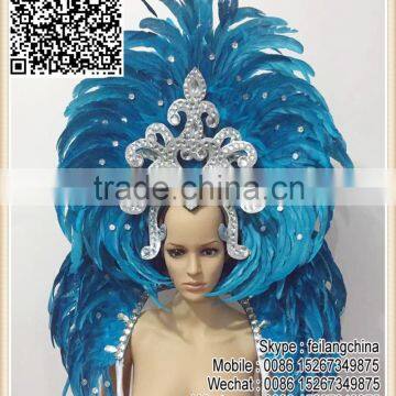 Hot Sale Best Quality Turquoise Rooster Feather Headdress And Wings Samba Costume