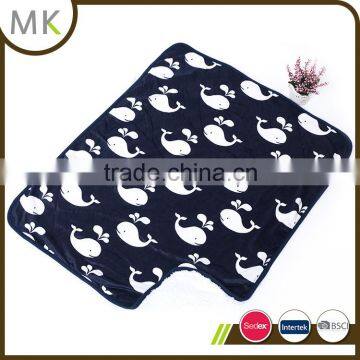 Printed Plush Fabric With White Color Sherpa Lining Baby Blanket--whale Design