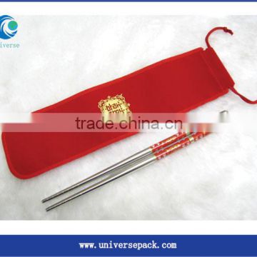 Simple design customized logo velvet chopstick pouch with drawstring