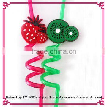 3 Sprials bended hard plastic drinking straw with fruit