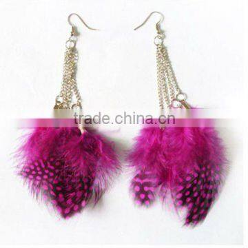 pink feather earrings new style earring wholesale long feather earrings 2013