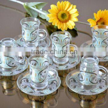decal glass coffee tea cup and saucer set
