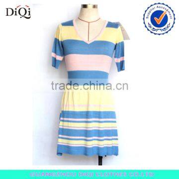 Women lovely short sleeve summer striped dress