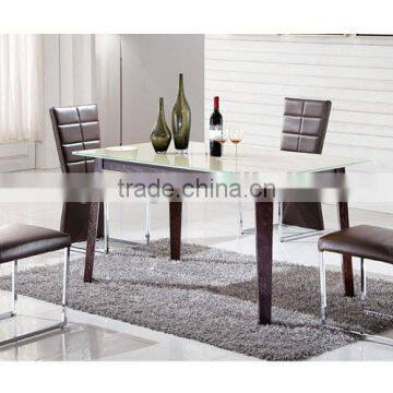 TB Rectangle Glass Top Wooden Dining Table Leather Chair Brown Wood Dinette Sets photo-2