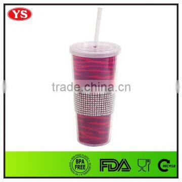 Halloween Tableware 20 Ounce Plastic Double Wall Acrylic Sippy Cup With Glitter Card