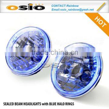 5 inch Round BMC Semi Sealed Beam with Hood LED Halo Ring Auto Halogen Install H4 or HID H4 Xenon Bulb