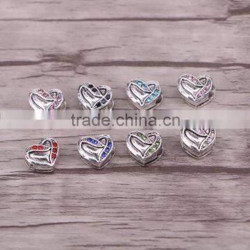 Antique silver plated love heart big hole bead charm Fits European Charm Bracelets