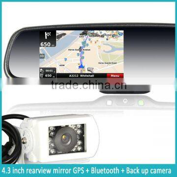 4.3inch car Bluetooth GPS navigation rearview mirror with rear camera diplay