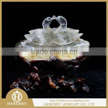 high quality clear quartz crystal couple duck sculpture good for home decoration or collection fengshui products