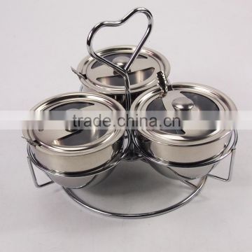 3 pcs compartments stainless steel spice jar with rack/lid/ spoon