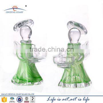 Hand Blown 6.3''H Glass Angel Candle Holder photo-2
