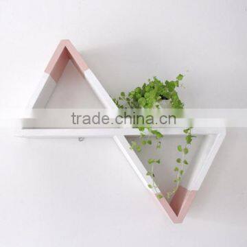 Simple Shape Wooden Plant Stand on Wall Solid Tri-angle Shape and Painting Wood Display House Natural Wooden Shelf