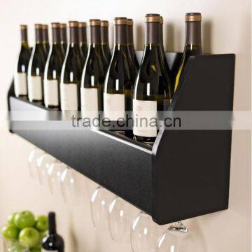 MDF Wooden Wall Mounted Wine Display With Stemware Holder New Design Wall Shelf for Wine Holder Floating Wine Rack photo-2