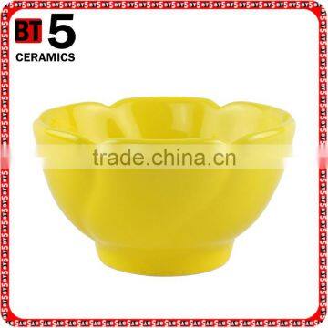 4.5"yellow color flower shape custom ceramic soup bowl