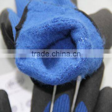 NMSAFETY 7 Gauge Knitted Blue Polycotton Liner Coated Black Sandy Finish Nitrile on Palm Working Safety Gloves With Magic Buckle photo-2