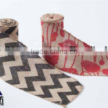 5''*5Y natural color black chevron burlap ribbons