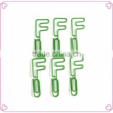 Colorful long metal wire paper clips letter F design for office