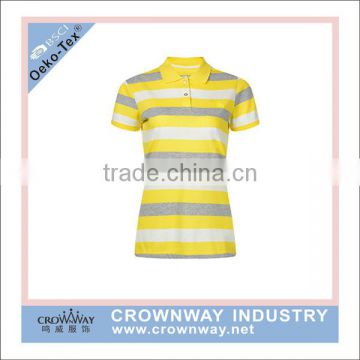 black and yellow striped women's office uniform design polo shirt