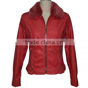 Fashion new ladies red color slim fit leather jacket