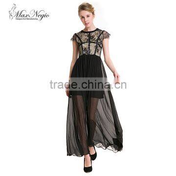 Maxnegio patchwork women black lace nude transparent dress girls sexy night black evening dress