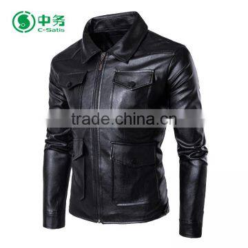 Popular Design Multi Pockets Windproof Western Black Vintage Leather Jacket for Men photo-2