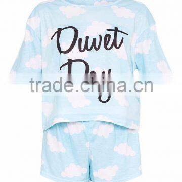 Custom Design Digital Print Women Funny PJ Set Logo Print Short Pyjama Set 100% Polyester Pajama Set photo-4